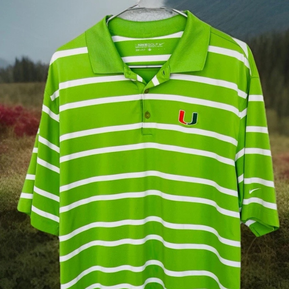 Nike Dri-Fit Miami Hurricanes NCAA Polo Shirt U Logo Canes Golf Men's Sz L
